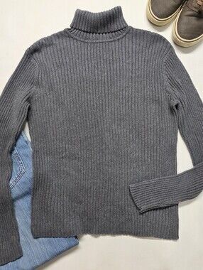Vintage Cherokee Men's Gray Ribbed Turtleneck Sweater, Size M
